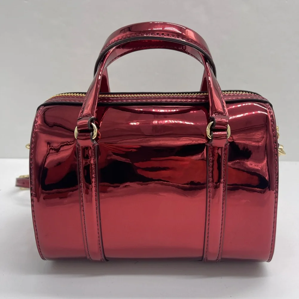 MICHAEL KORS Jet Set Sm Metallic Convertible Crossbody Duffle XBODY Cherry NWT